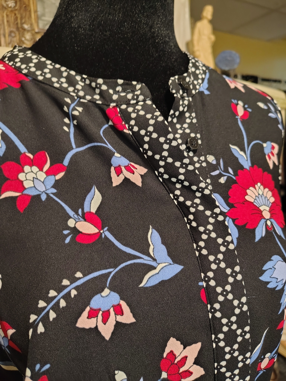 Talbots Black Midi Dress with Red & Blue Floral Print - Picture 4 of 16